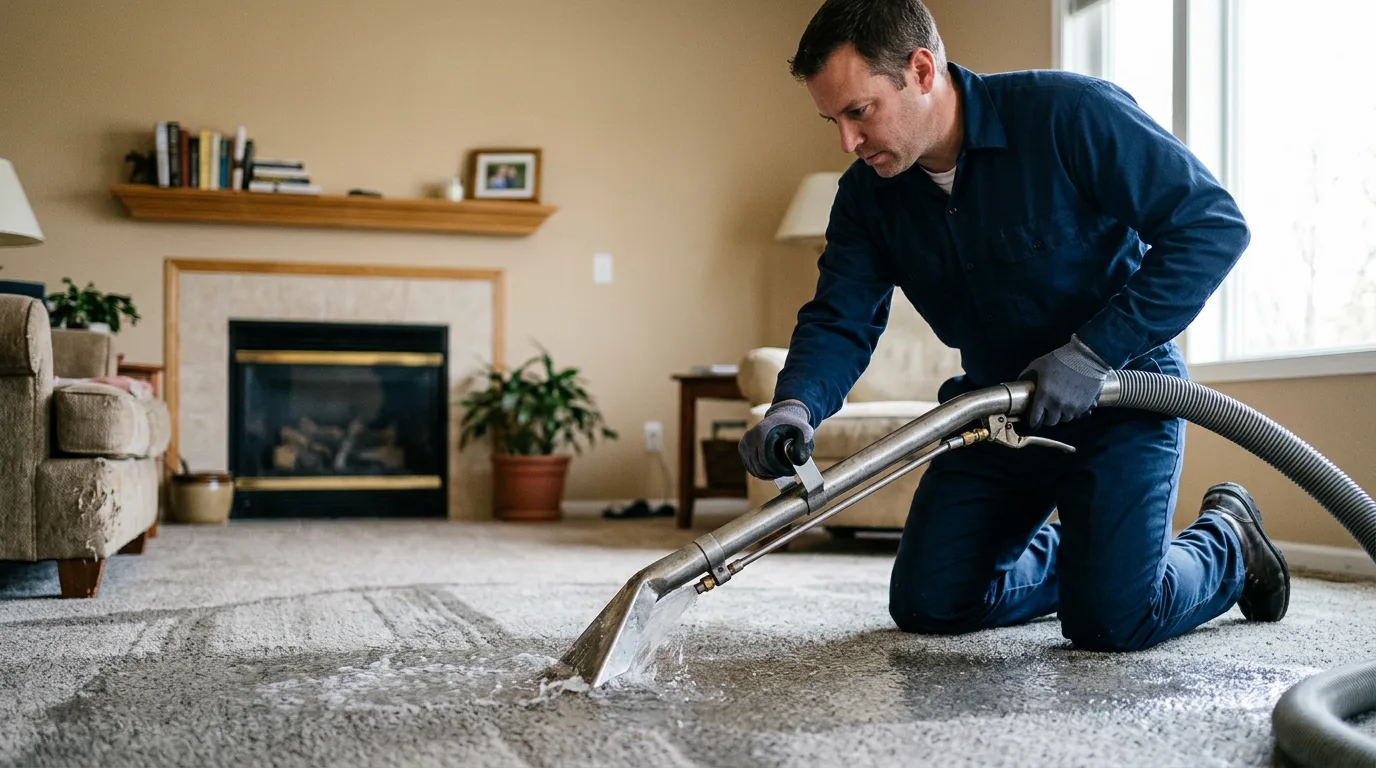 Water damage restoration technician working near Deforest, WI